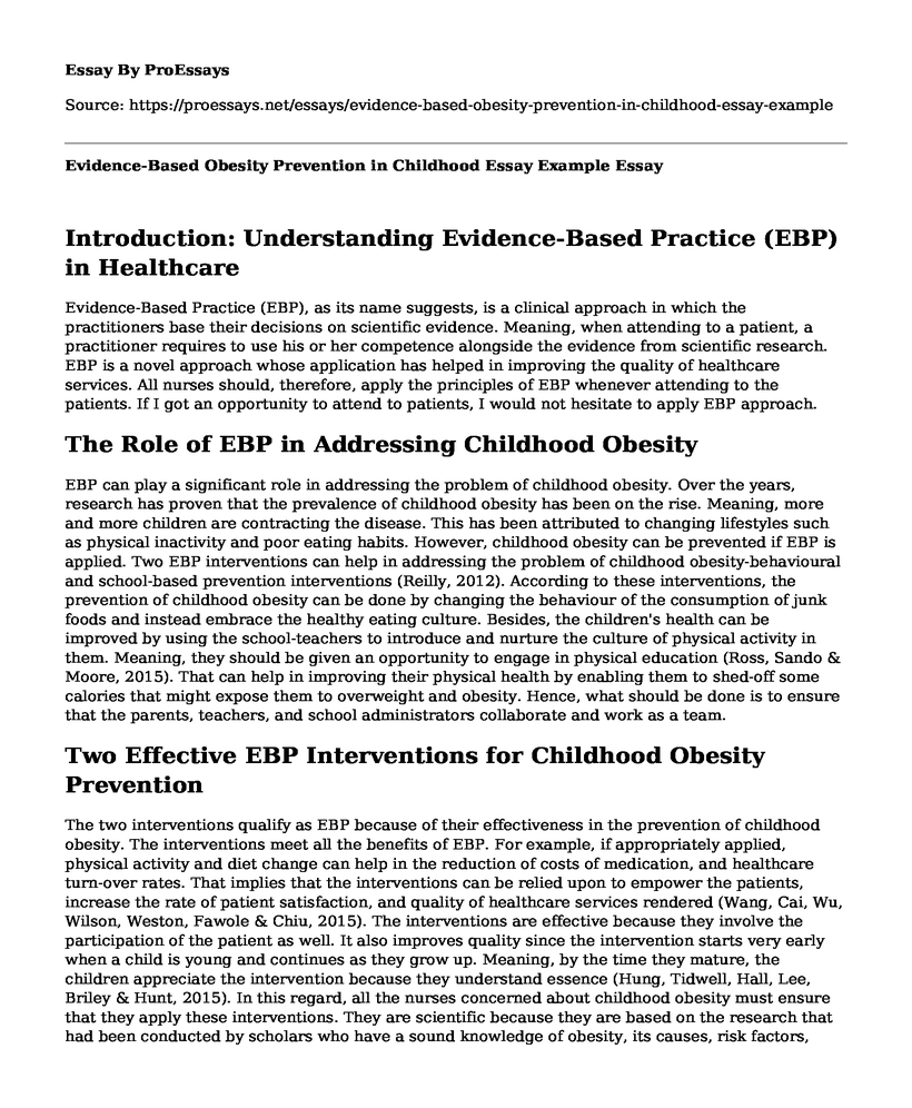 Evidence-Based Obesity Prevention in Childhood Essay Example