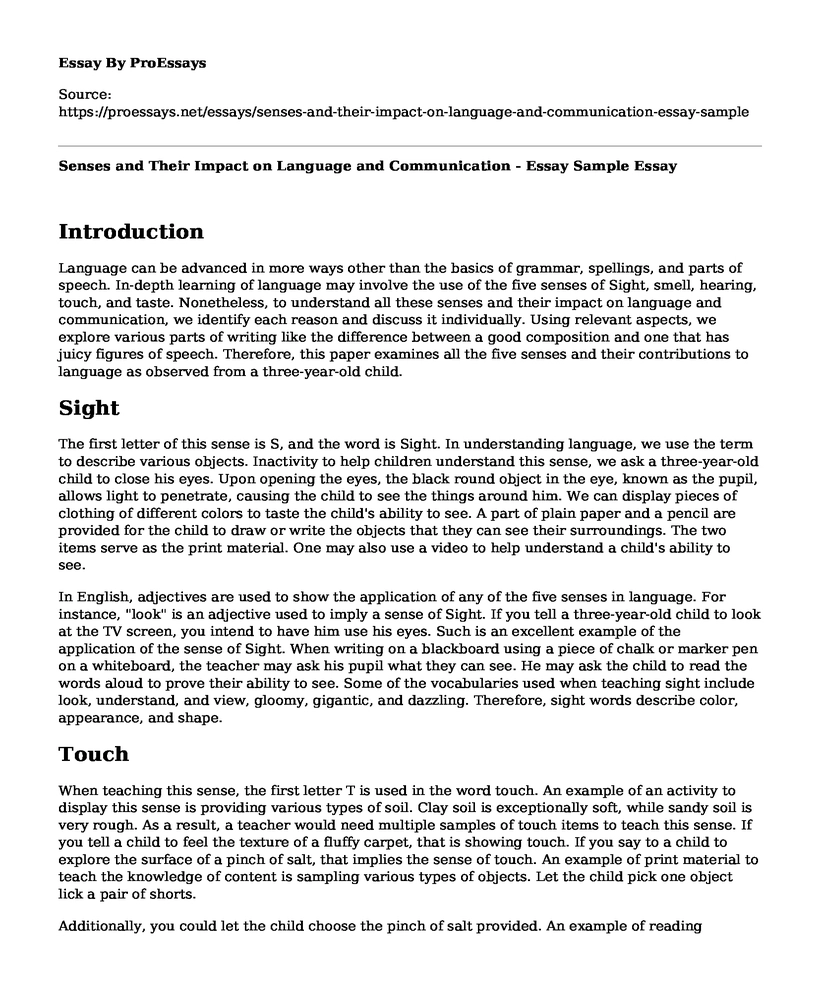Senses and Their Impact on Language and Communication - Essay Sample