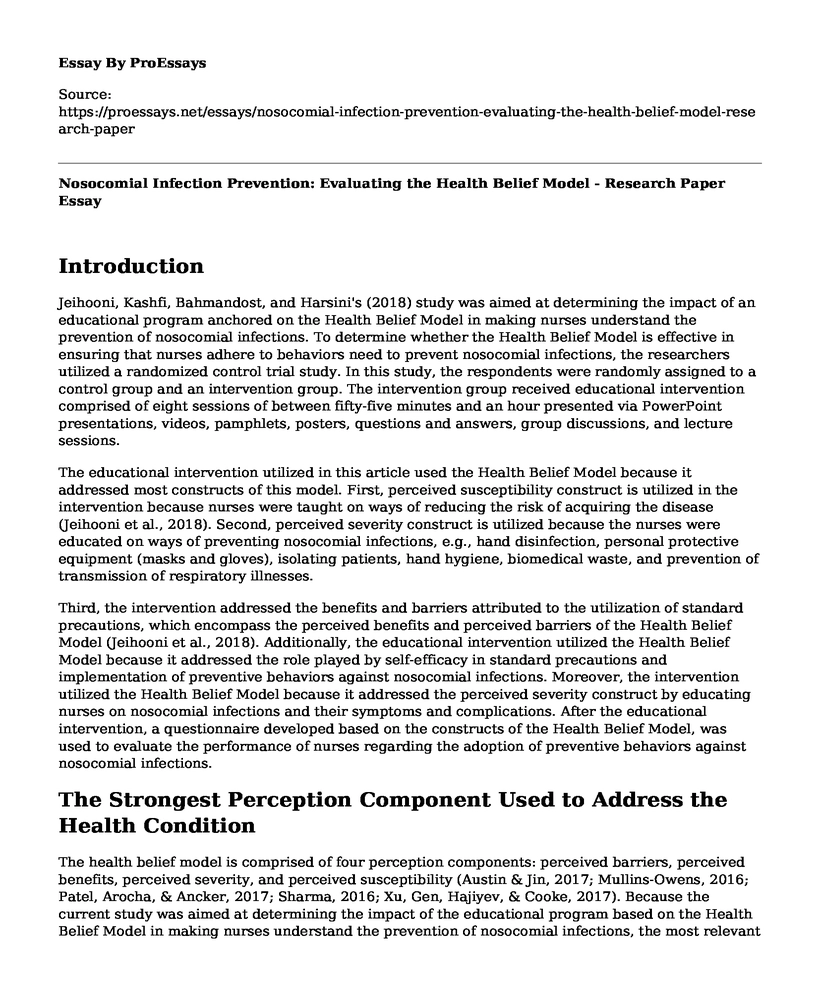 Nosocomial Infection Prevention: Evaluating the Health Belief Model - Research Paper
