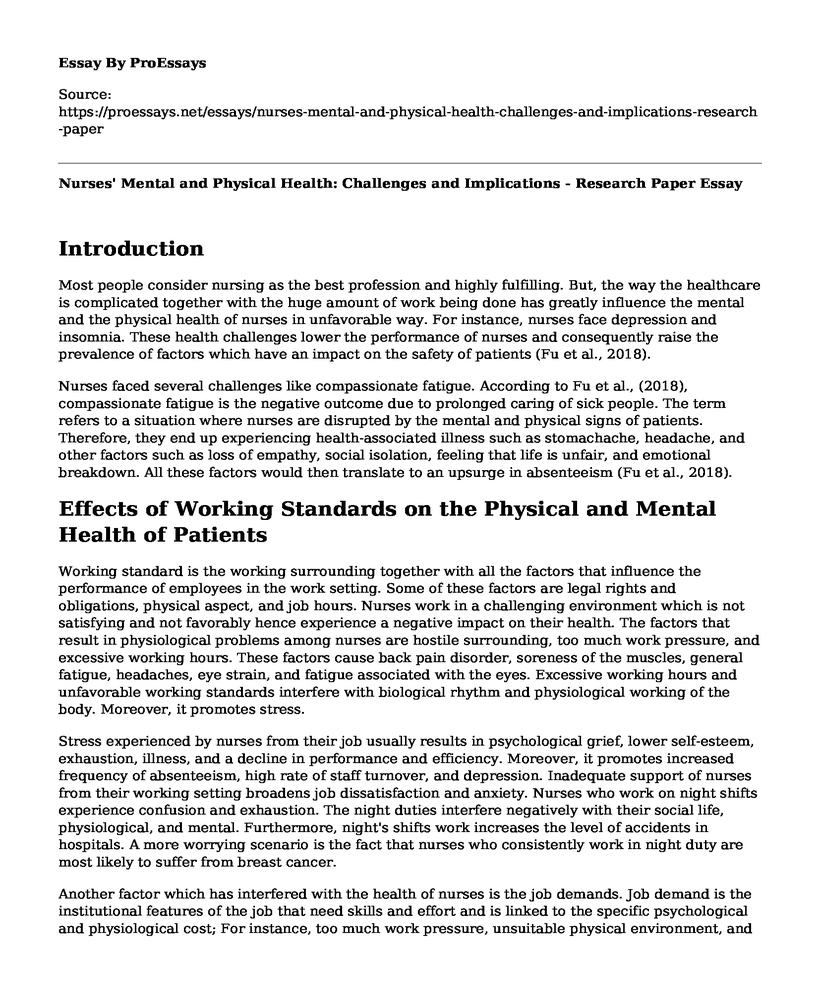 Nurses' Mental and Physical Health: Challenges and Implications - Research Paper