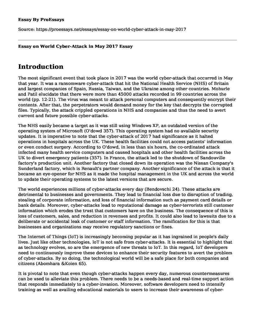 Essay on World Cyber-Attack in May 2017