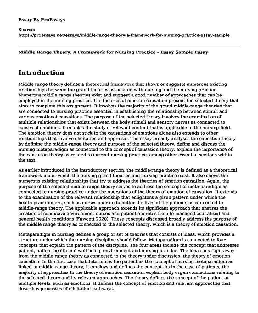 Middle Range Theory: A Framework for Nursing Practice - Essay Sample