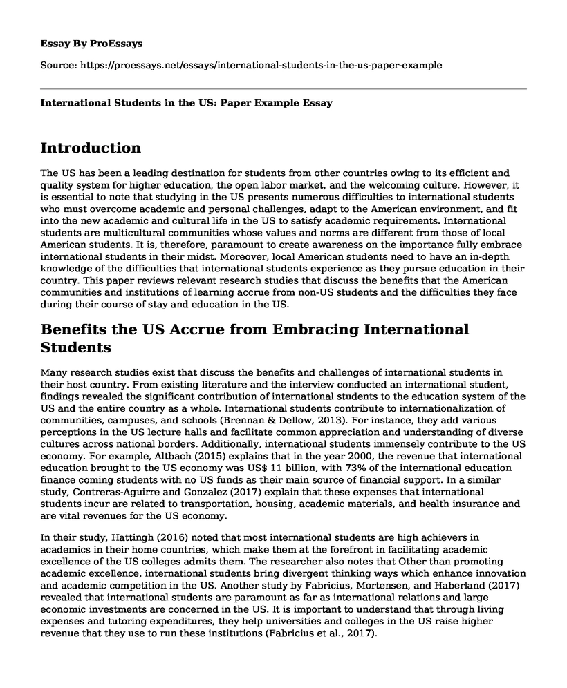International Students in the US: Paper Example