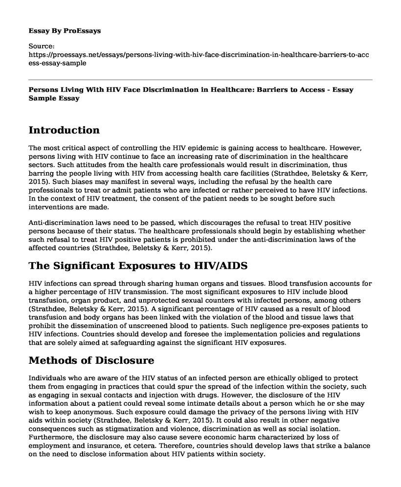 Persons Living With HIV Face Discrimination in Healthcare: Barriers to Access - Essay Sample