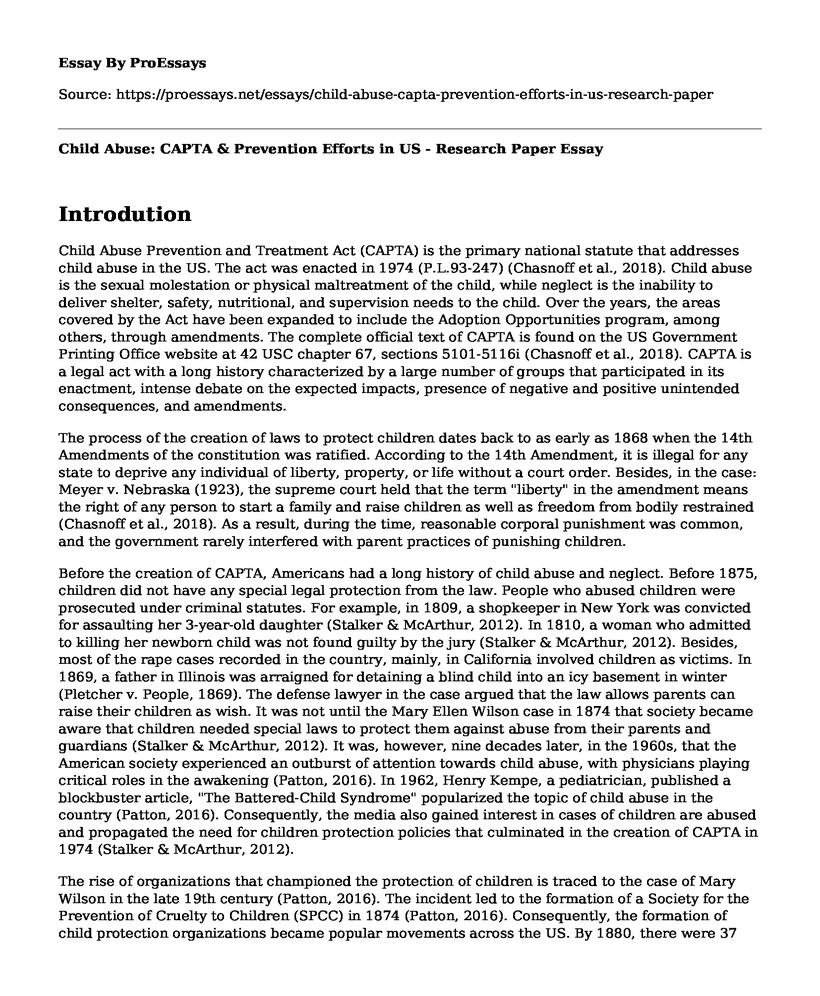 Child Abuse: CAPTA & Prevention Efforts in US - Research Paper