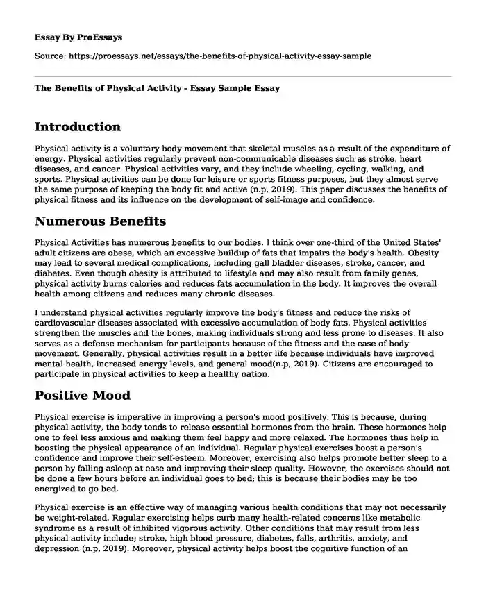 The Benefits of Physical Activity - Essay Sample