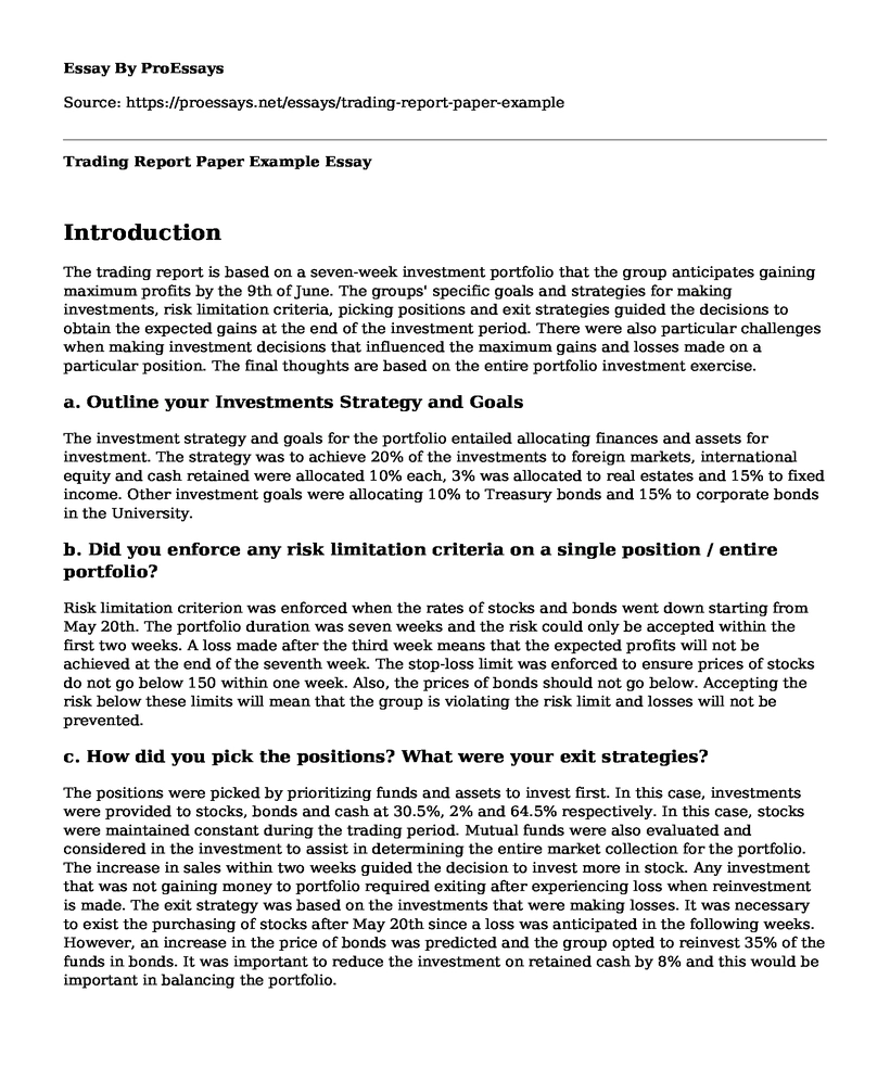 Trading Report Paper Example