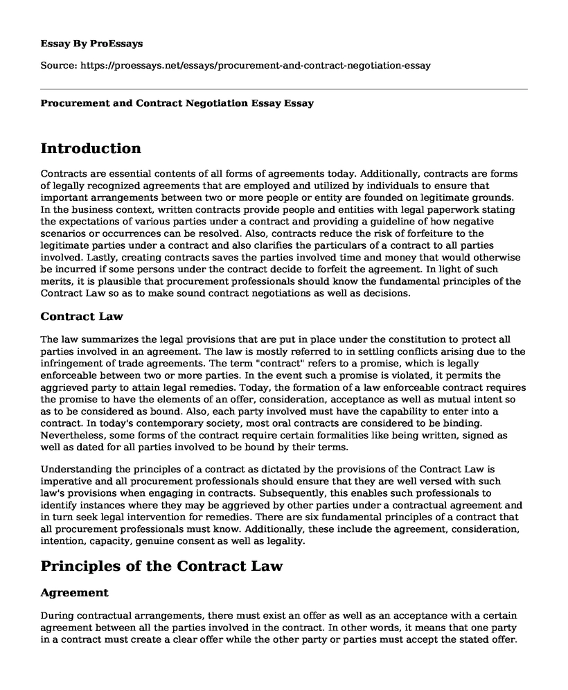 Procurement and Contract Negotiation Essay