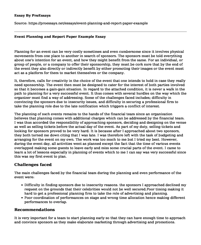 Event Planning and Report Paper Example