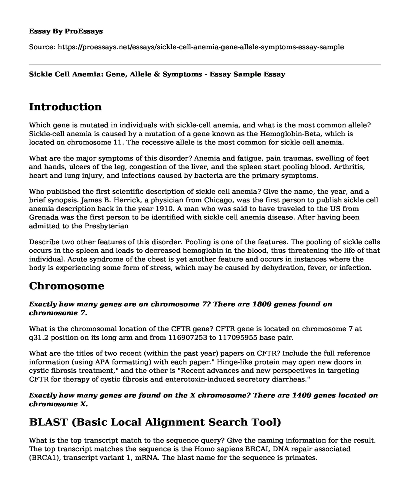 Sickle Cell Anemia: Gene, Allele & Symptoms - Essay Sample