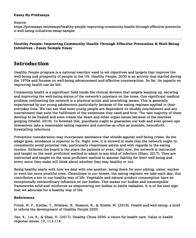 Healthy People: Improving Community Health Through Effective Prevention & Well-Being Initiatives - Essay Sample