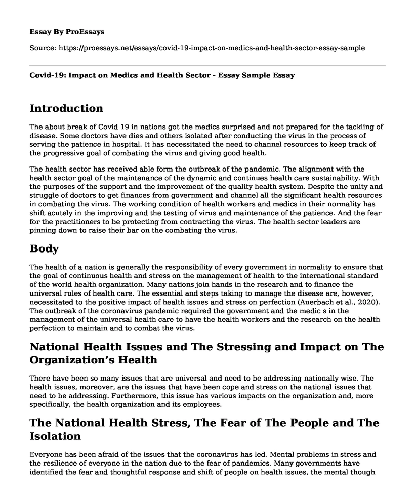 Covid-19: Impact on Medics and Health Sector - Essay Sample