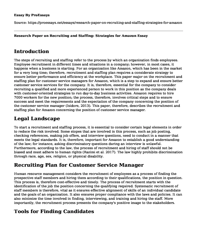 Research Paper on Recruiting and Staffing: Strategies for Amazon