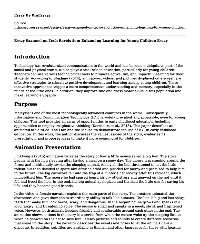 Essay Exampel on Tech Revolution: Enhancing Learning for Young Children