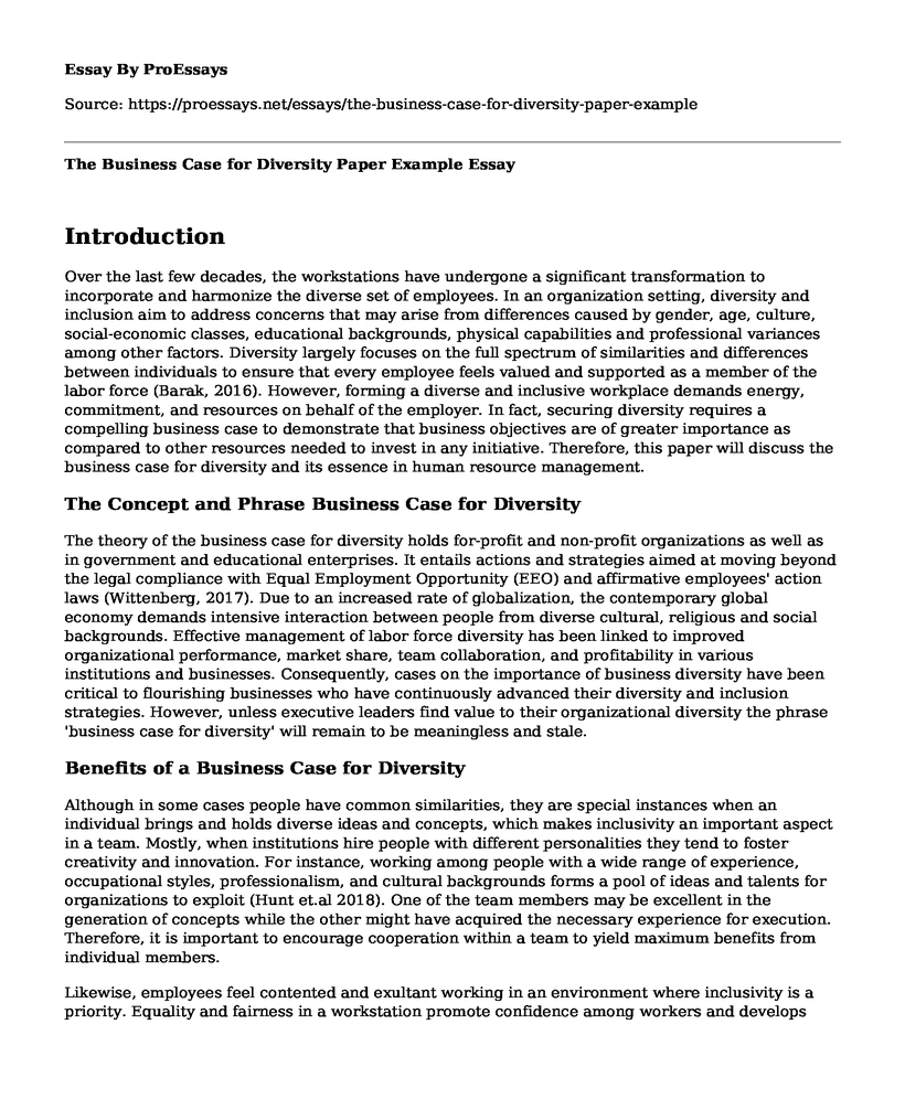 The Business Case for Diversity Paper Example