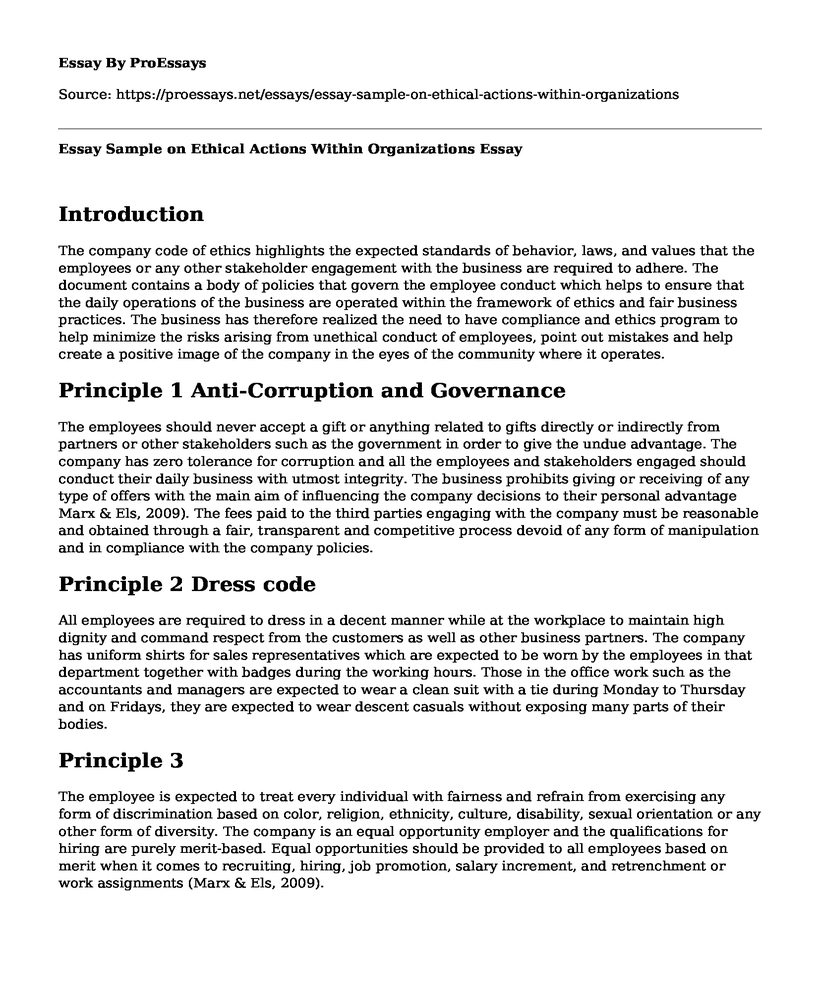 Essay Sample on Ethical Actions Within Organizations