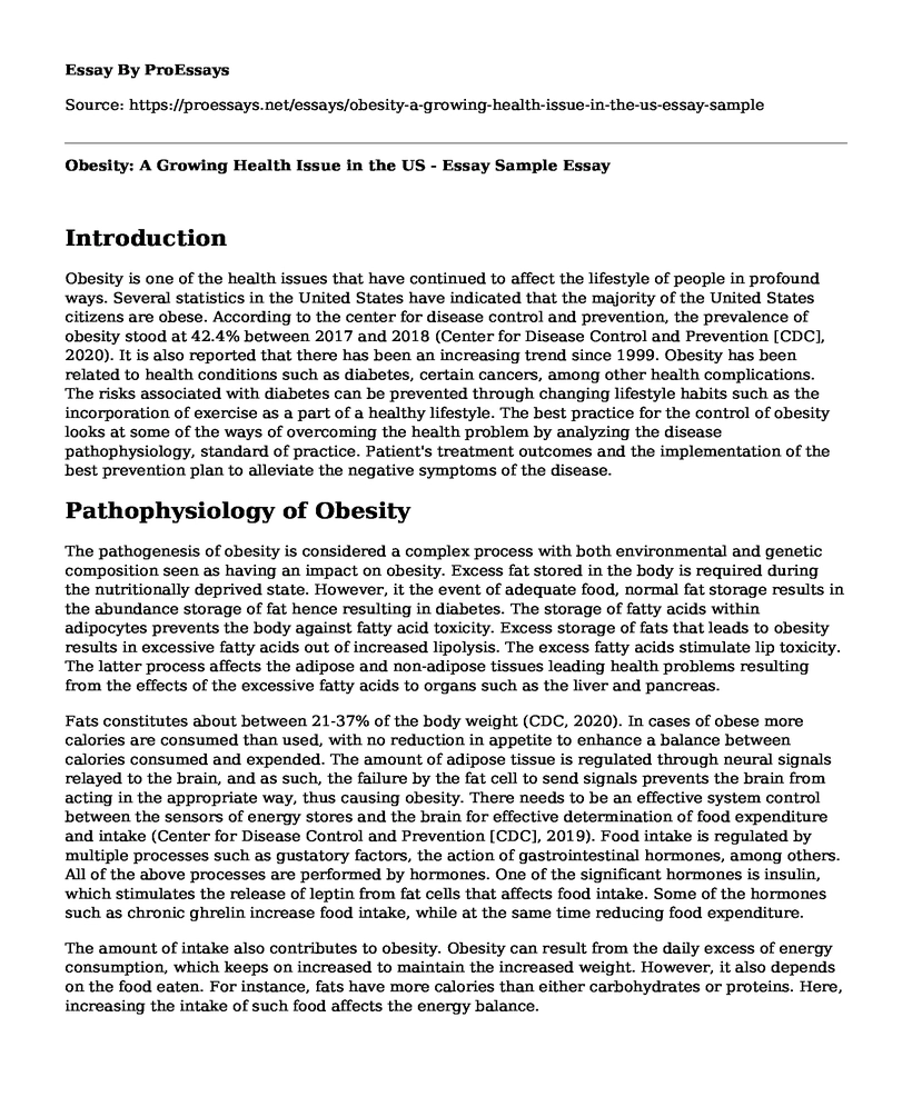 Obesity: A Growing Health Issue in the US - Essay Sample