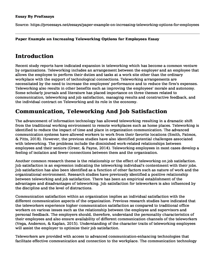 Paper Example on Increasing Teleworking Options for Employees