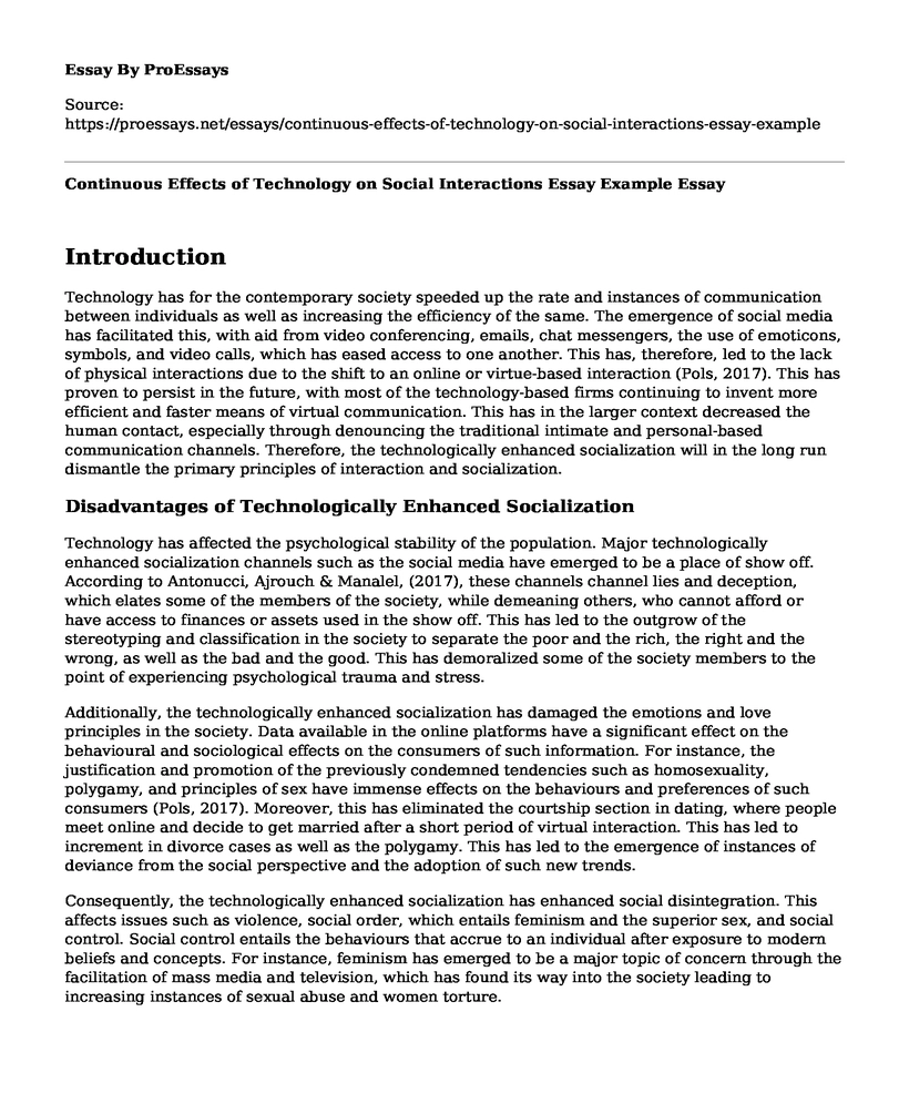 Continuous Effects of Technology on Social Interactions Essay Example