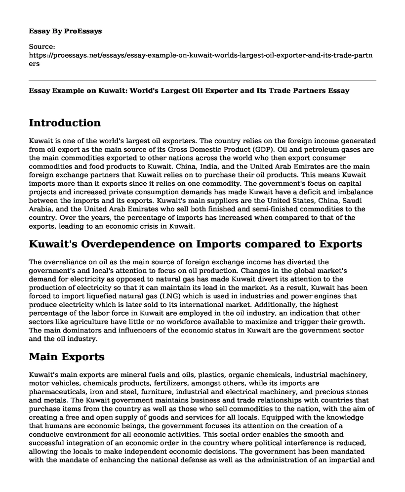 Essay Example on Kuwait: World's Largest Oil Exporter and Its Trade Partners