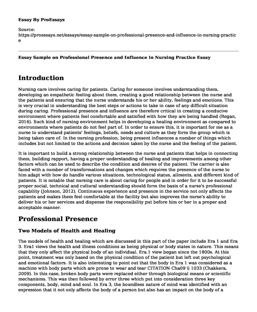 Essay Sample on Professional Presence and Influence in Nursing Practice