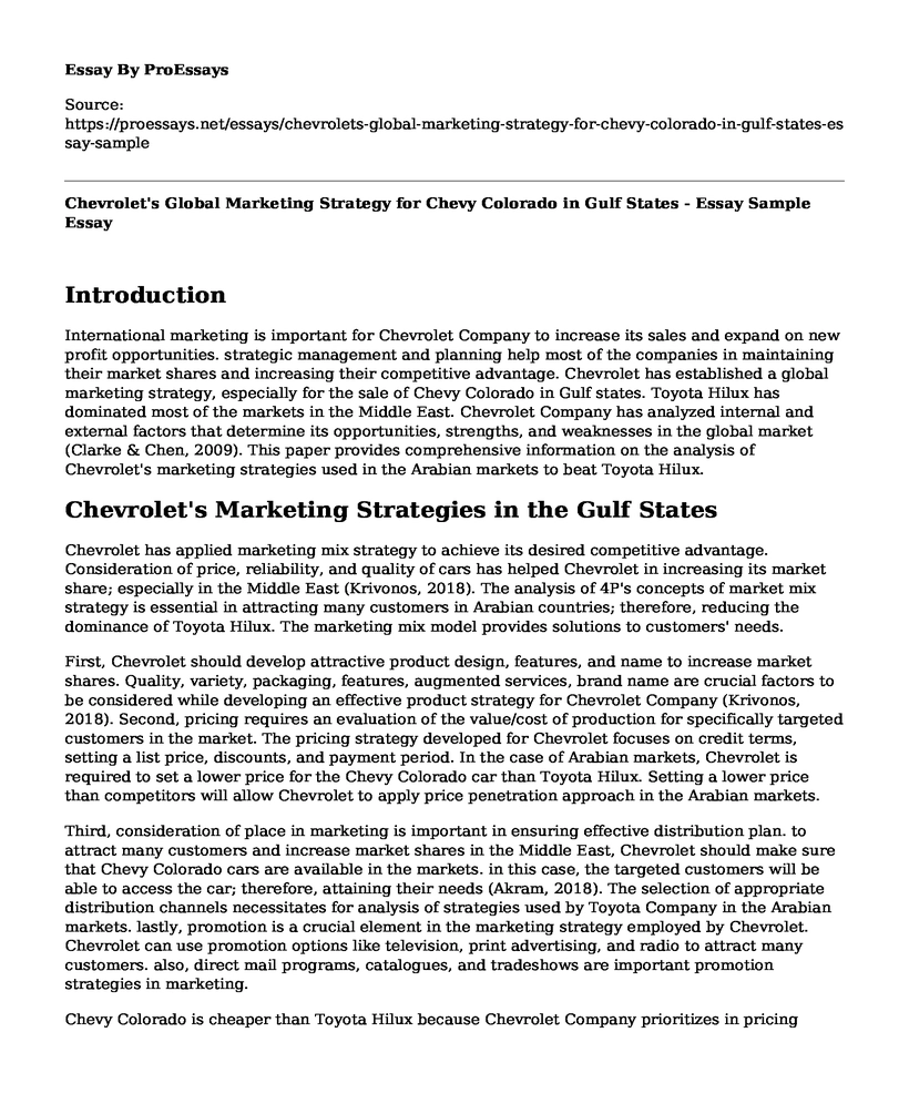 Chevrolet's Global Marketing Strategy for Chevy Colorado in Gulf States - Essay Sample