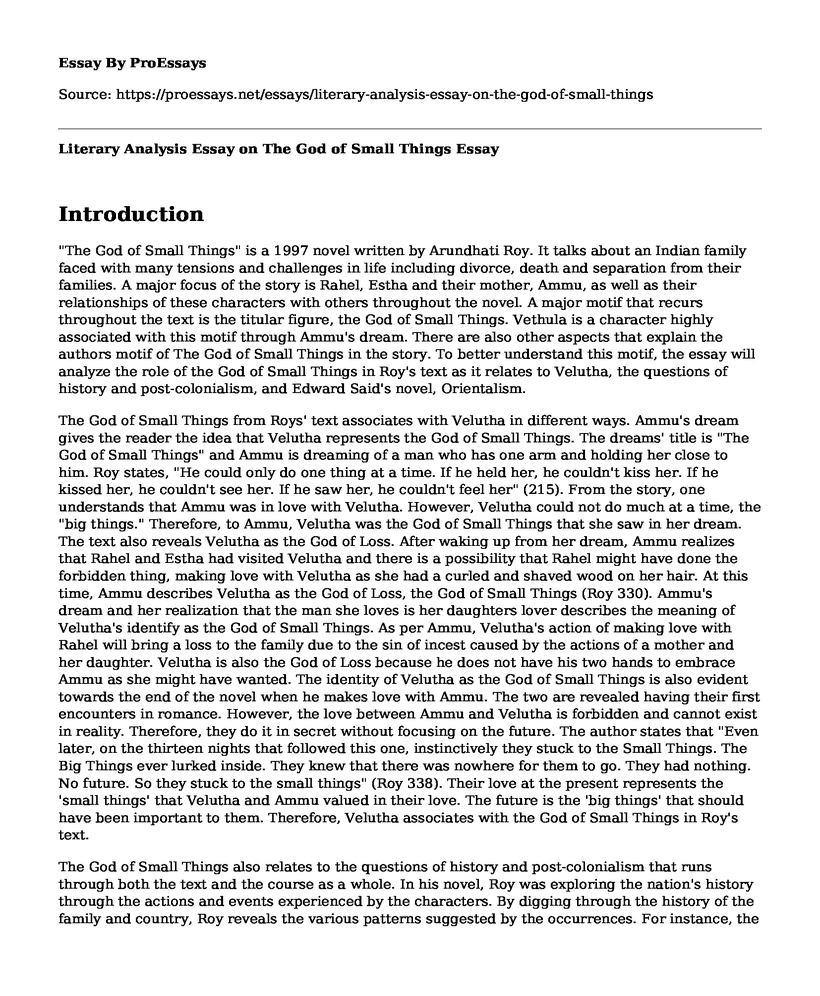 Literary Analysis Essay on The God of Small Things