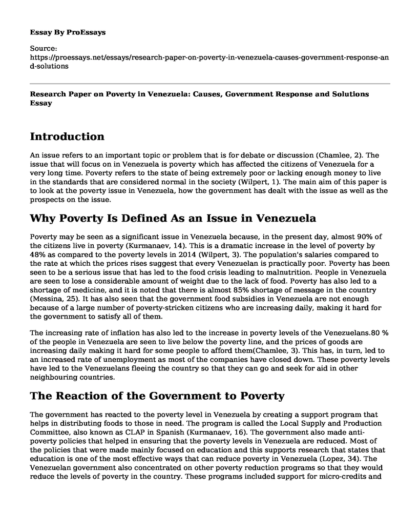 Research Paper on Poverty in Venezuela: Causes, Government Response and Solutions