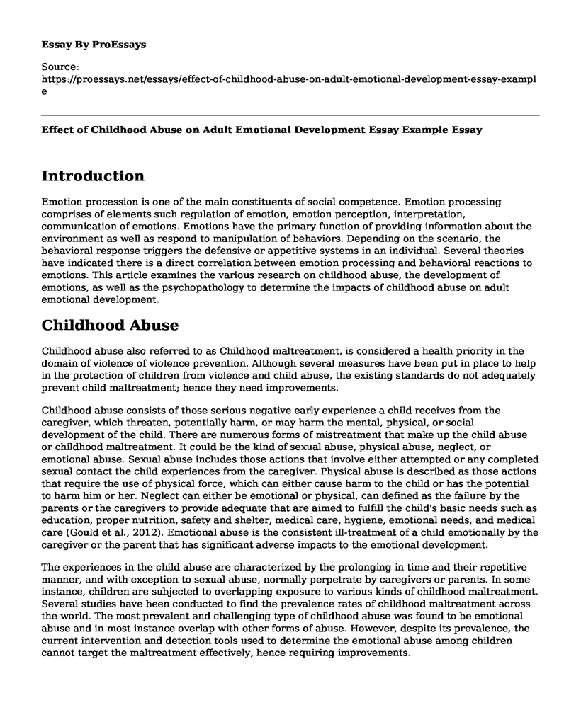 Effect of Childhood Abuse on Adult Emotional Development Essay Example