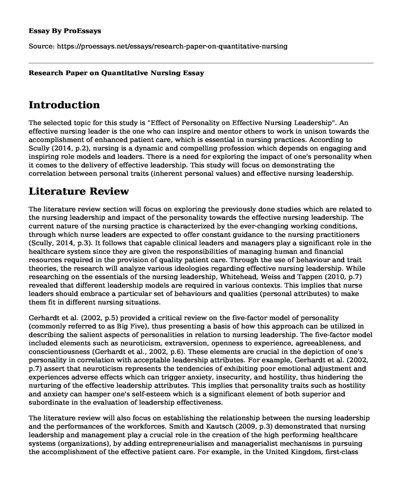 Research Paper on Quantitative Nursing