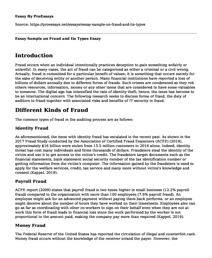 Essay Sample on Fraud and Its Types