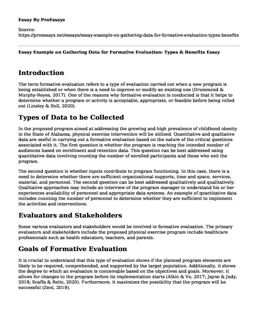 Essay Example on Gathering Data for Formative Evaluation: Types & Benefits