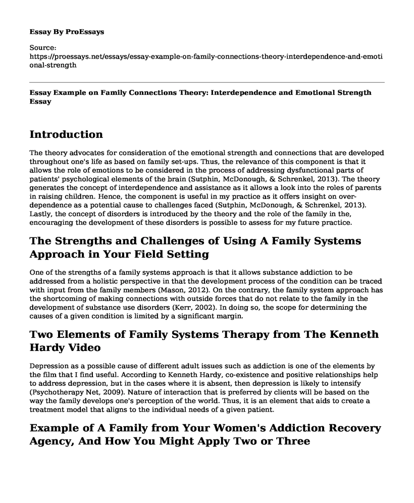 Essay Example on Family Connections Theory: Interdependence and Emotional Strength