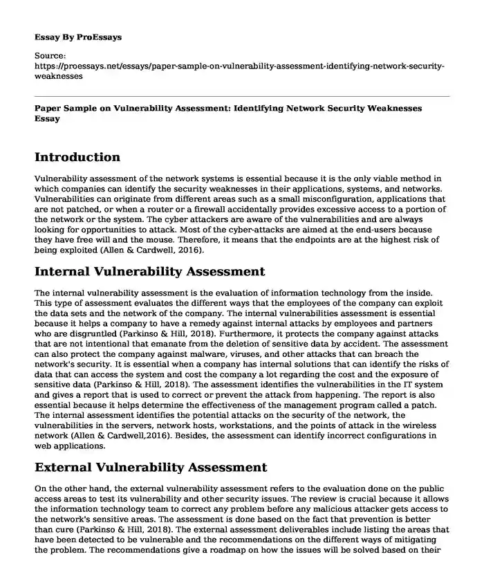 Paper Sample on Vulnerability Assessment: Identifying Network Security Weaknesses