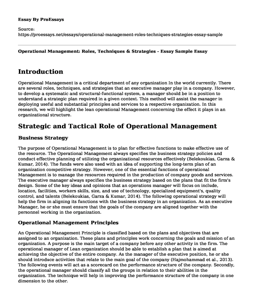Operational Management: Roles, Techniques & Strategies - Essay Sample