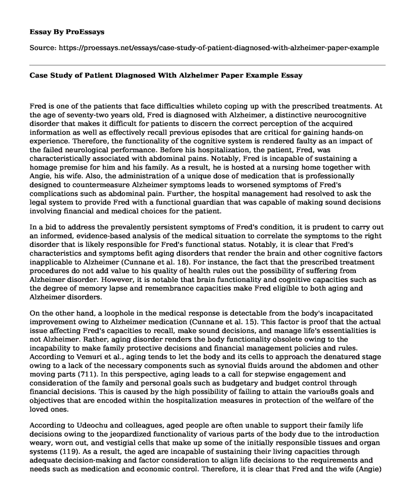 Case Study of Patient Diagnosed With Alzheimer Paper Example