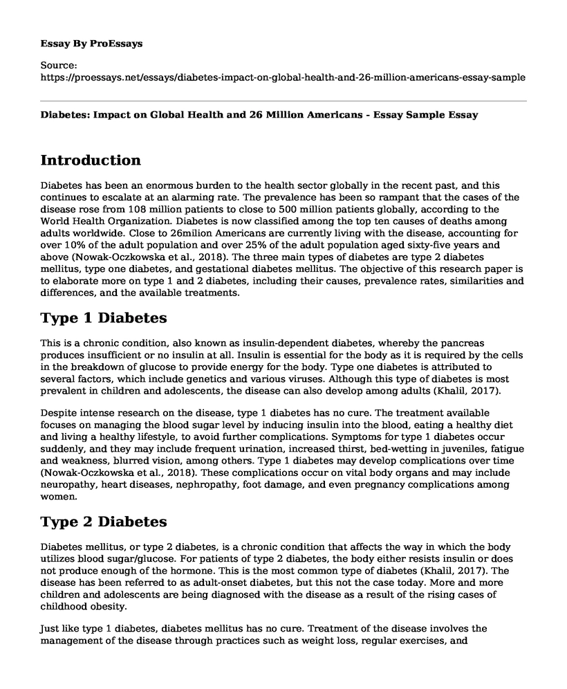 Diabetes: Impact on Global Health and 26 Million Americans - Essay Sample