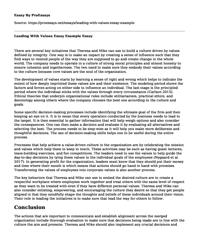 Leading With Values Essay Example