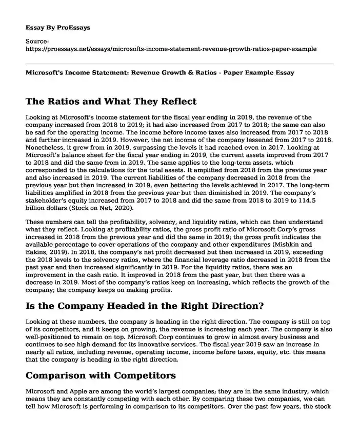Microsoft's Income Statement: Revenue Growth & Ratios - Paper Example