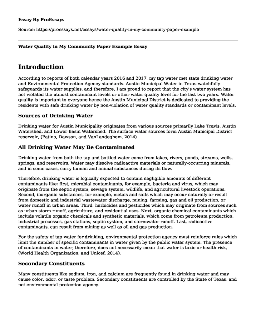 Water Quality in My Community Paper Example
