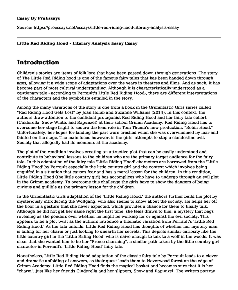 Little Red Riding Hood - Literary Analysis Essay