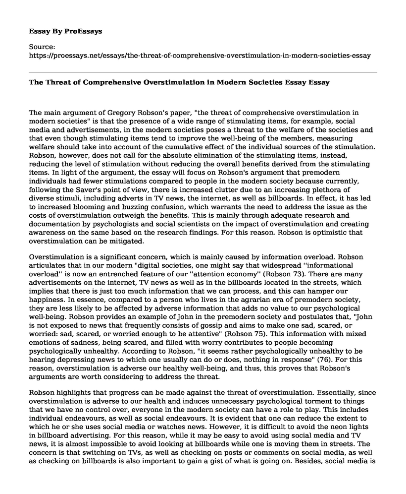 The Threat of Comprehensive Overstimulation in Modern Societies Essay