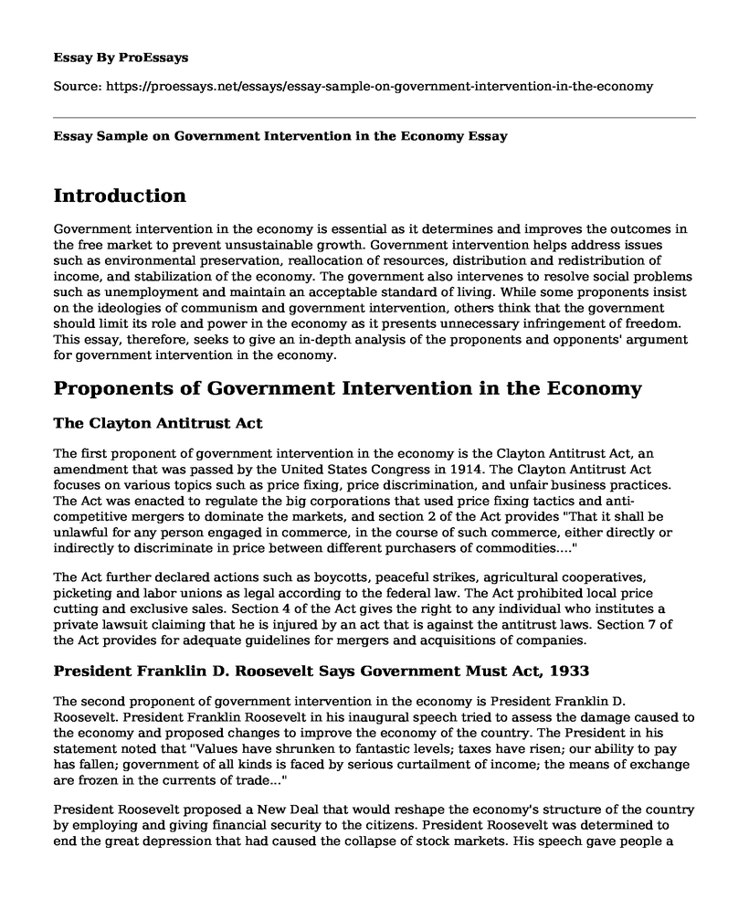 Essay Sample on Government Intervention in the Economy