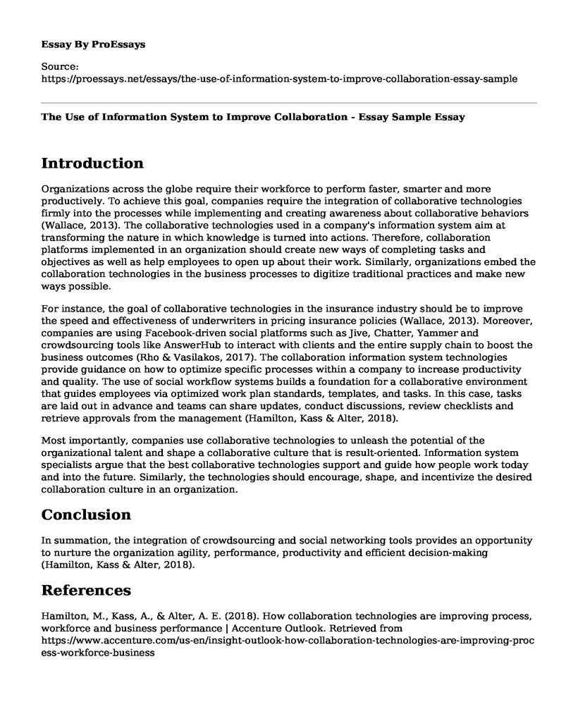 The Use of Information System to Improve Collaboration - Essay Sample