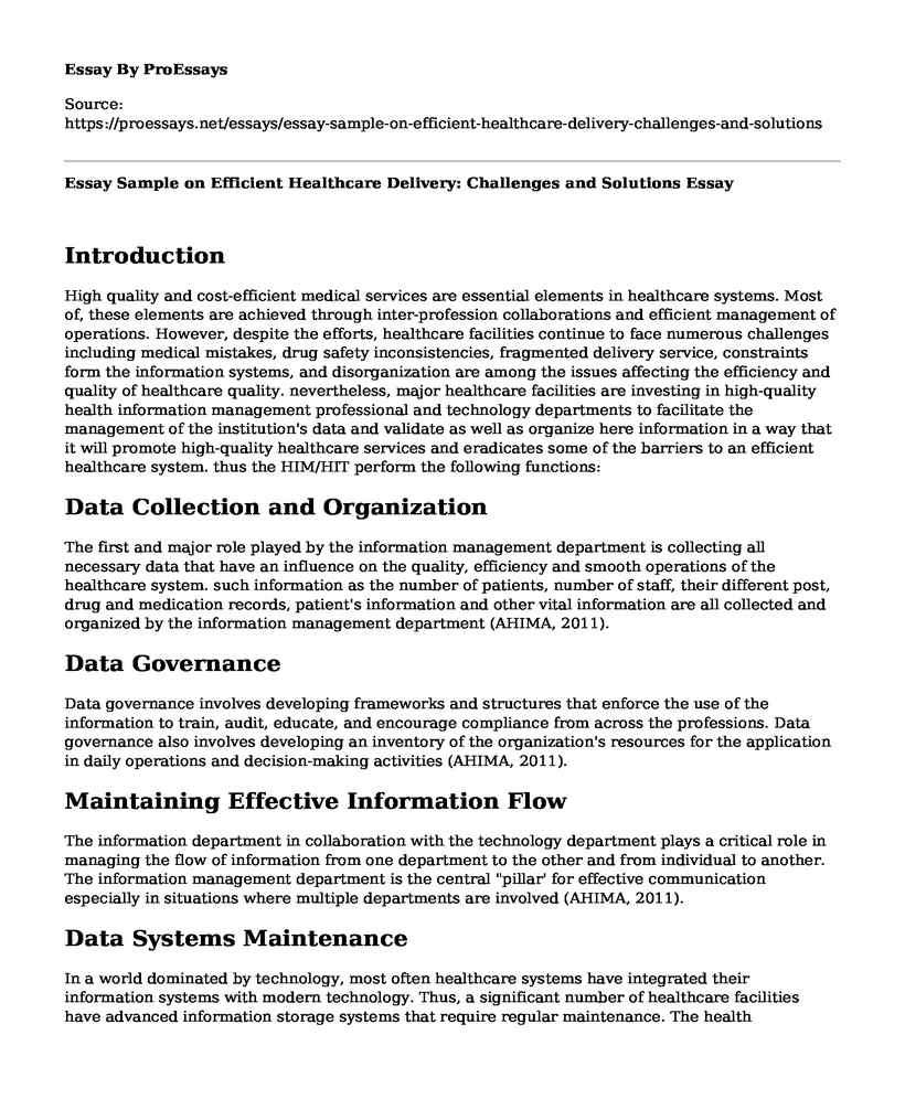 Essay Sample on Efficient Healthcare Delivery: Challenges and Solutions