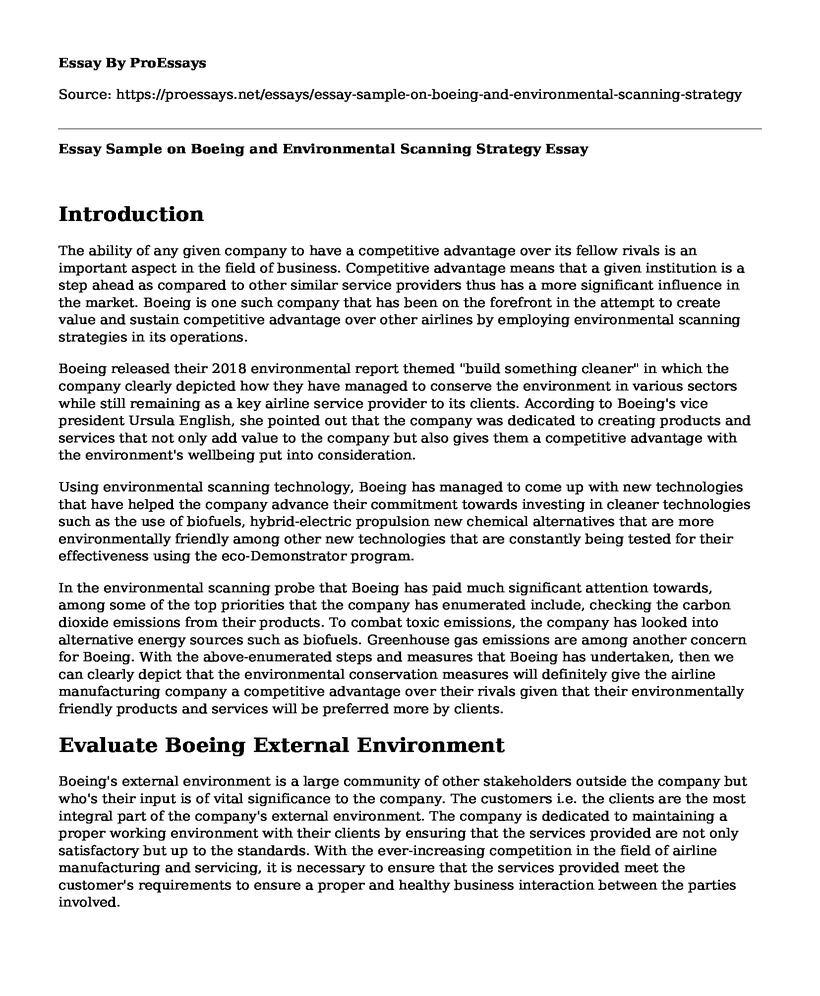 Essay Sample on Boeing and Environmental Scanning Strategy