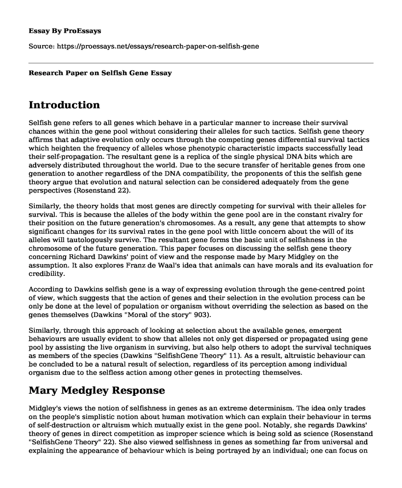 Research Paper on Selfish Gene