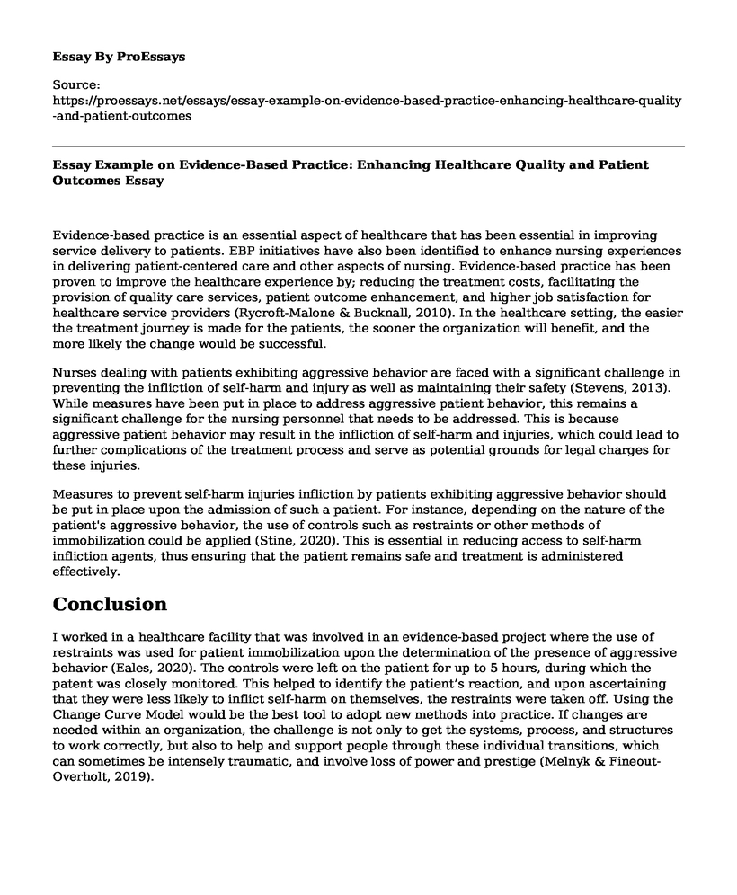 Essay Example on Evidence-Based Practice: Enhancing Healthcare Quality and Patient Outcomes