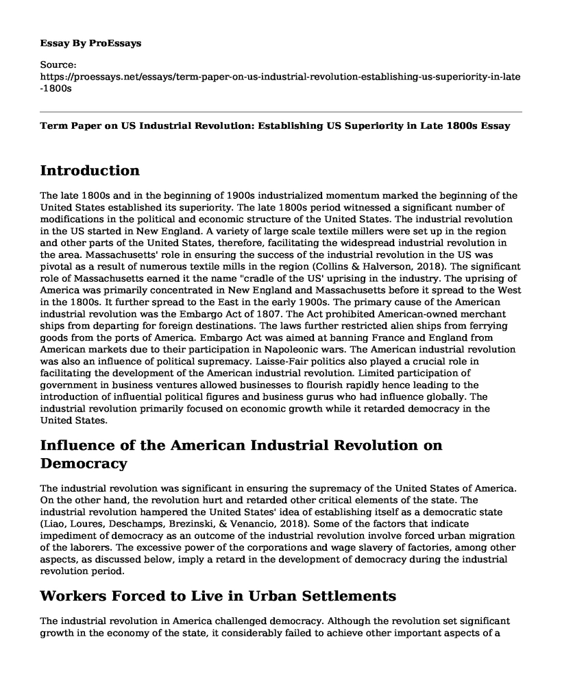 Term Paper on US Industrial Revolution: Establishing US Superiority in Late 1800s