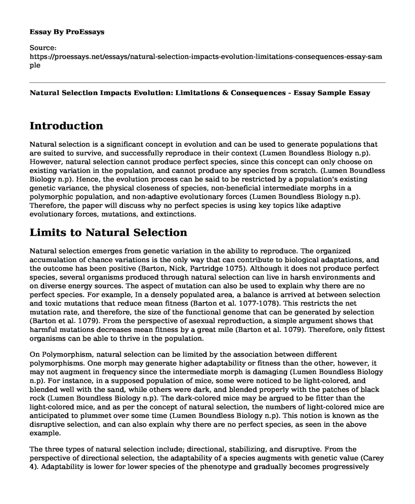 Natural Selection Impacts Evolution: Limitations & Consequences - Essay Sample